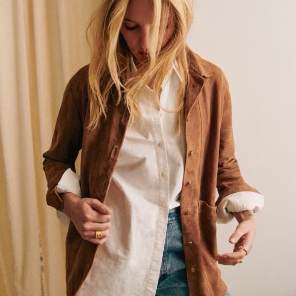 Sezane Will Camel Genuine Suede Jacket Small